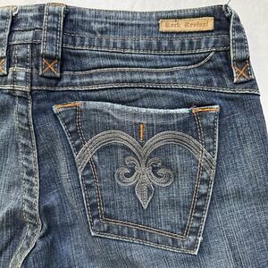 Rock Revival Size 30 Blue Capri Jeans Fleur De Lis Low Rise Y2K McBling Grunge